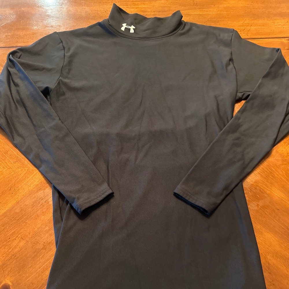 Under Armour Mock Neck Shirt Mens M Black Good ColdGear Compression Long Sleeve